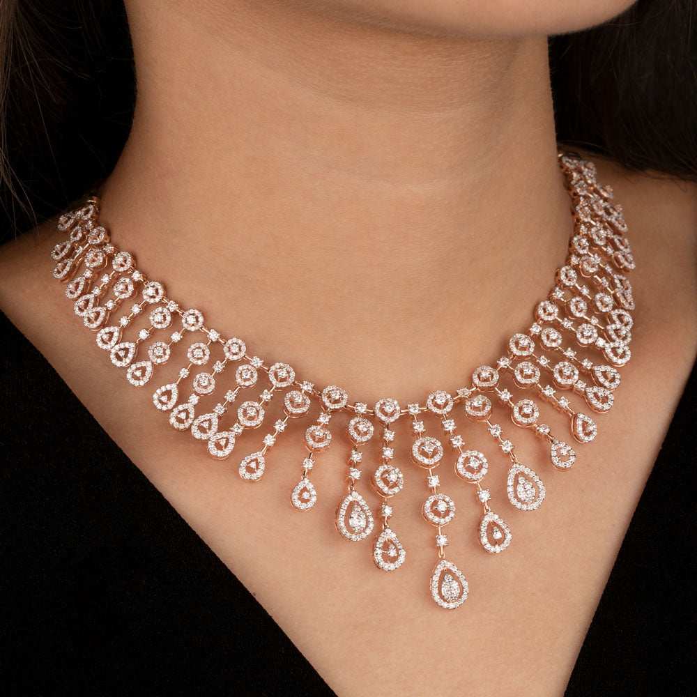 14K Rose Gold Diamond Necklace - 9.05ct VS-SI-FG