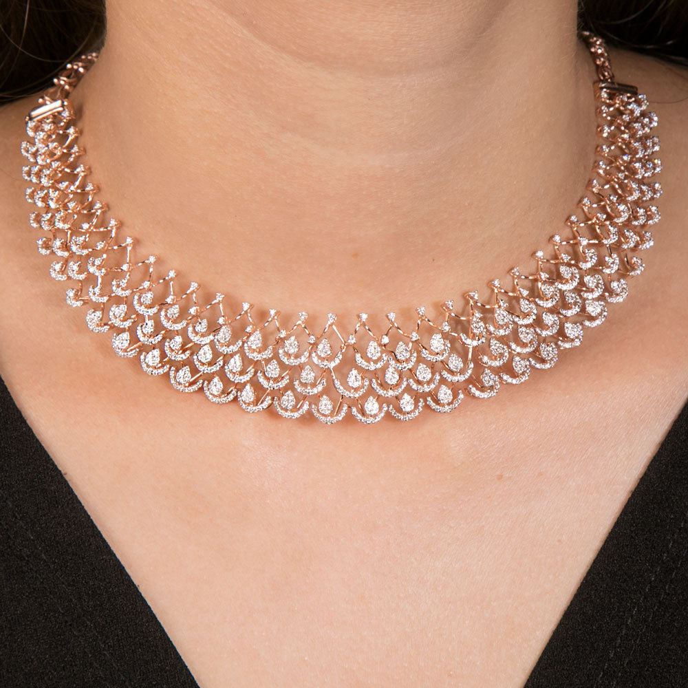 14K Rose Gold Diamond Necklace - 4.73ct VS-SI-GH