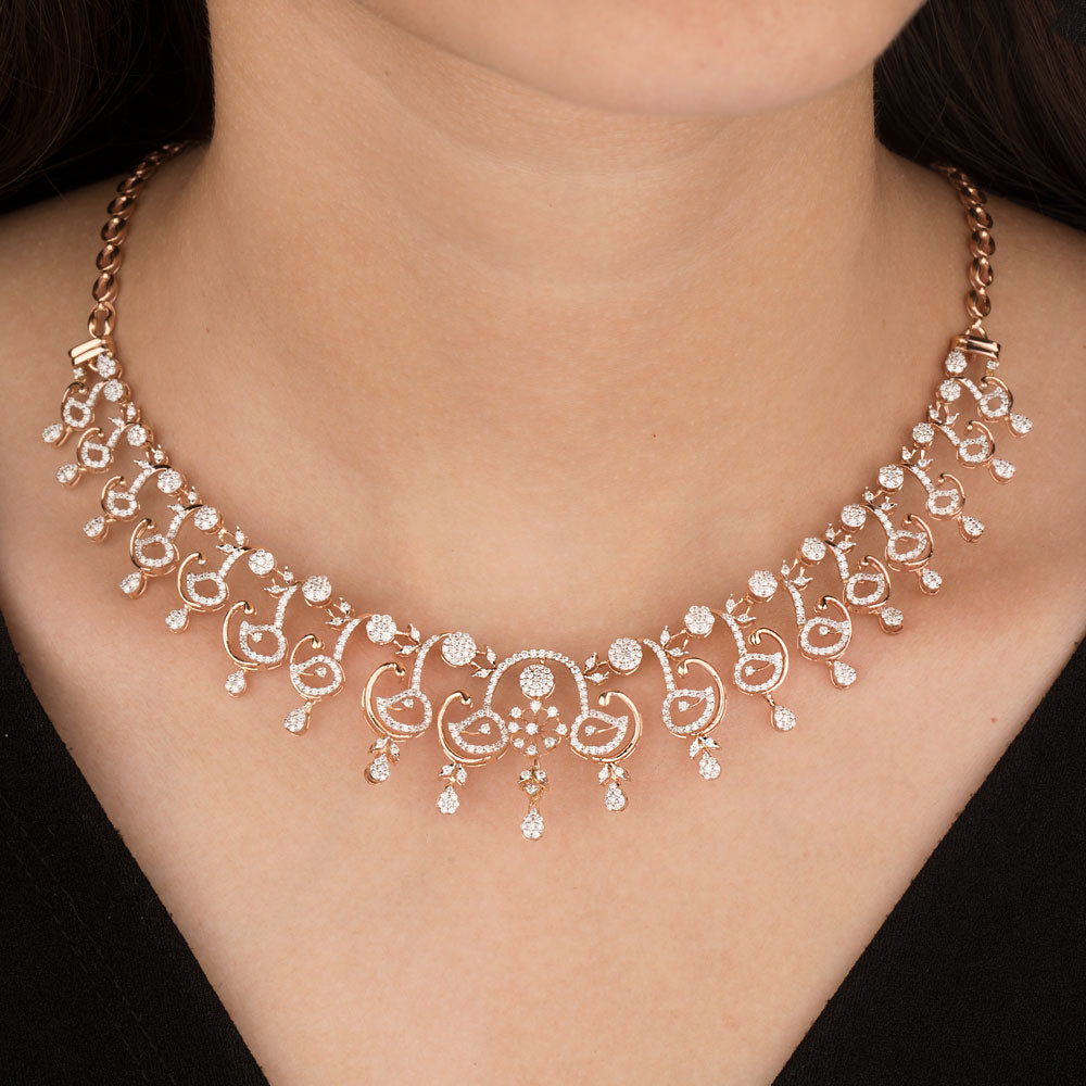 18K Rose Gold Diamond Necklace - 3.72ct VVS-VS-GHI