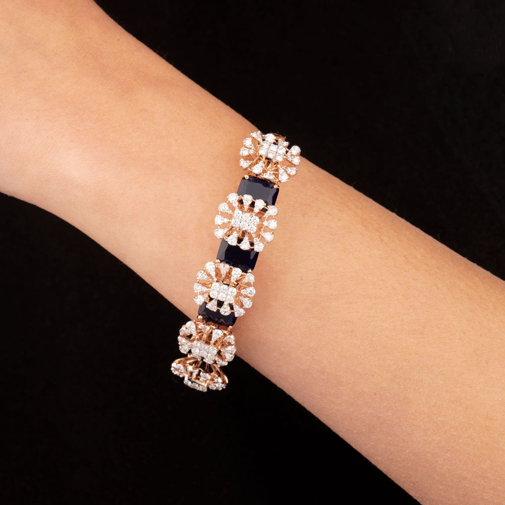 18K Rose Gold Diamond Kada - 4.108ct VVS-VS-GH with Colour Stones