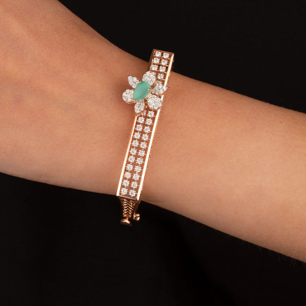 18K Rose Gold Diamond Kada - 1.82ct VVS-VS-IJ with Colour Stones