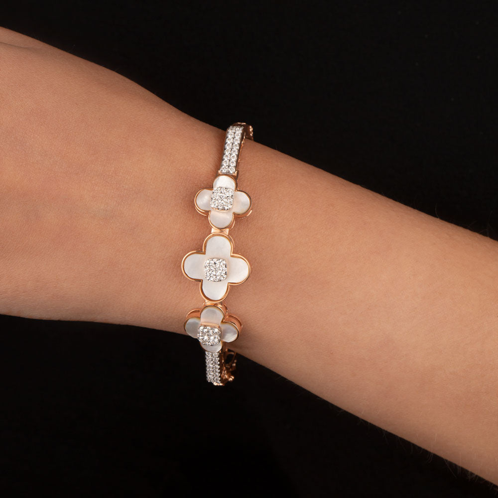 18K Rose Gold Diamond Kada - 1.478ct VVS-VS-GHI with Colour Stones