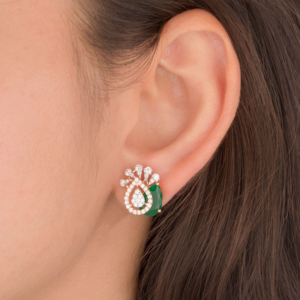 18K Rose Gold Diamond Earrings - 0.879ct VVS-VS-GH with Colour Stones
