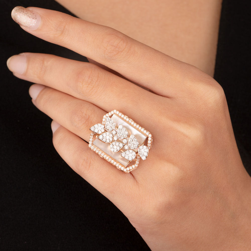 18K Rose Gold Diamond Ring - 1.42ct VVS-VS-HI with Colour Stones