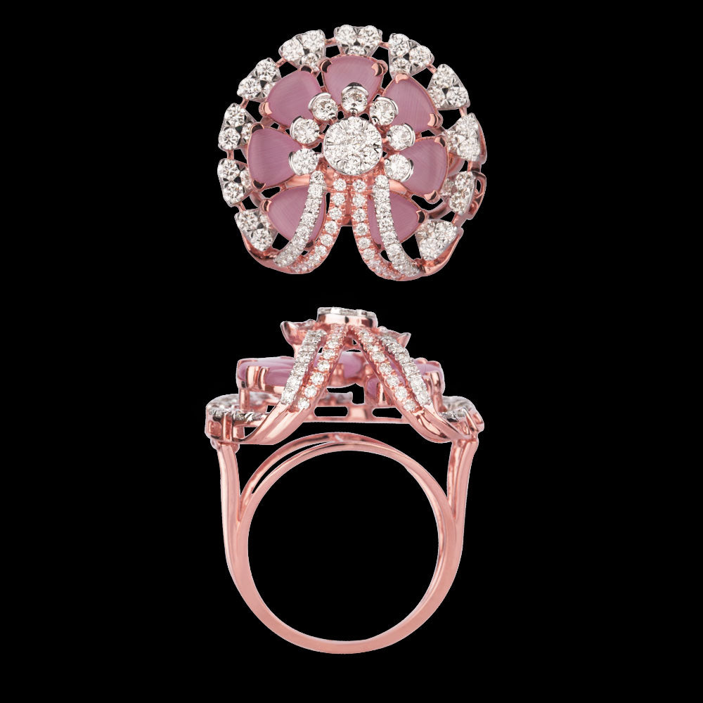 18K Rose Gold Diamond Ring - 1.45ct VVS-VS-GH with Colour Stones