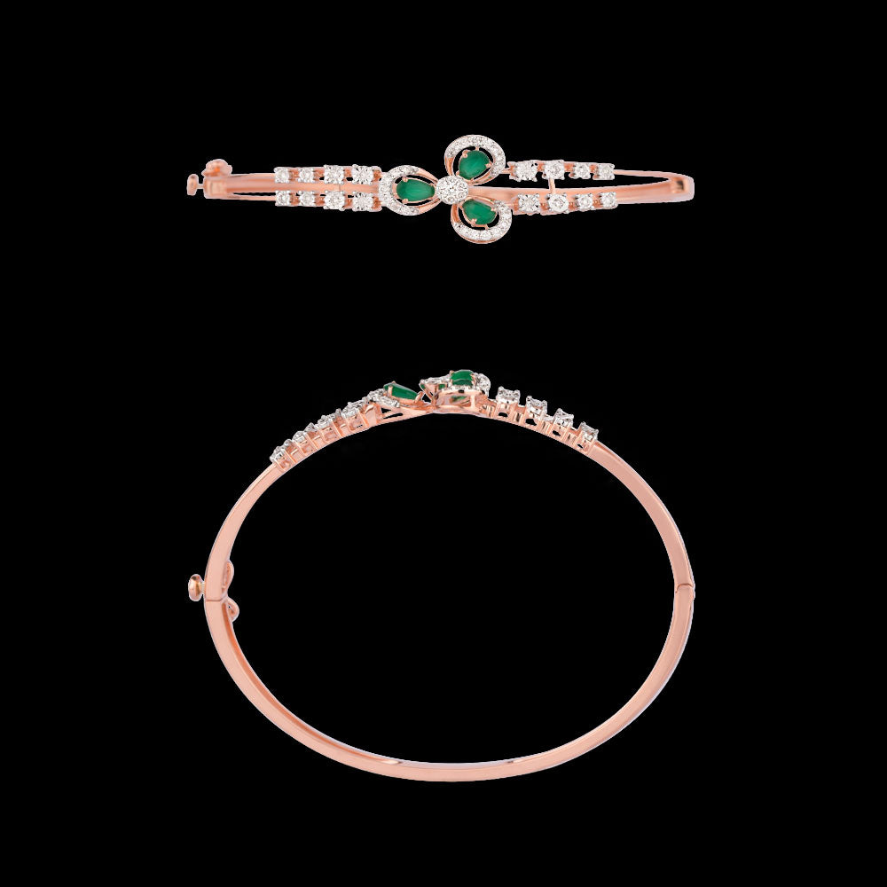 14K Rose Gold Diamond Kada - 0.399ct VVS-VS-GH with Colour Stones