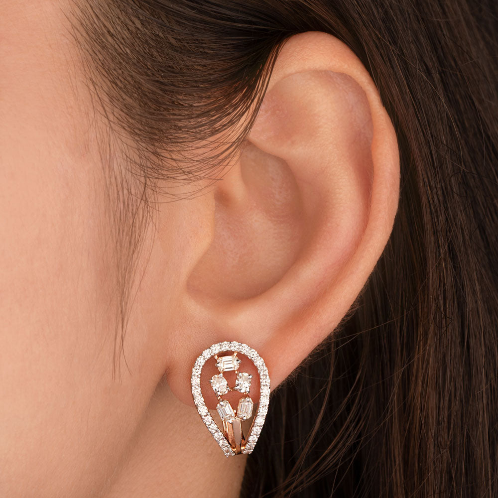 18K Rose Gold Diamond Earrings - 1.668ct VS-SI-JK