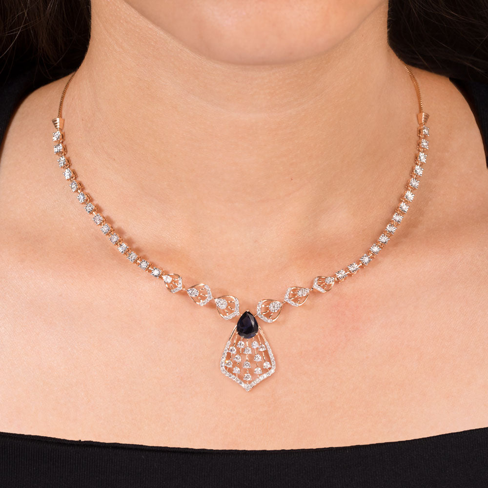 18K Rose Gold Diamond Necklace - 1.717ct VVS-FG with Colour Stones