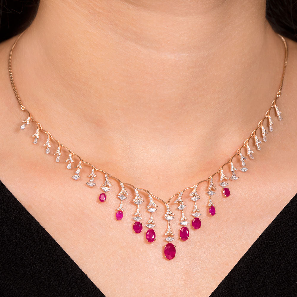 18K Rose Gold Diamond Necklace - 1.93ct VVS-EF with Colour Stones