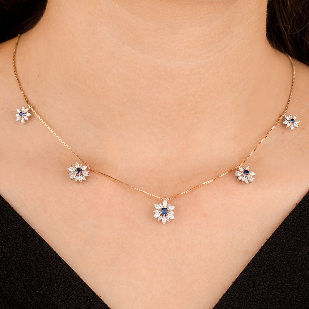 18K Rose Gold Diamond Necklace - 2.065ct VVS-EF with Colour Stones