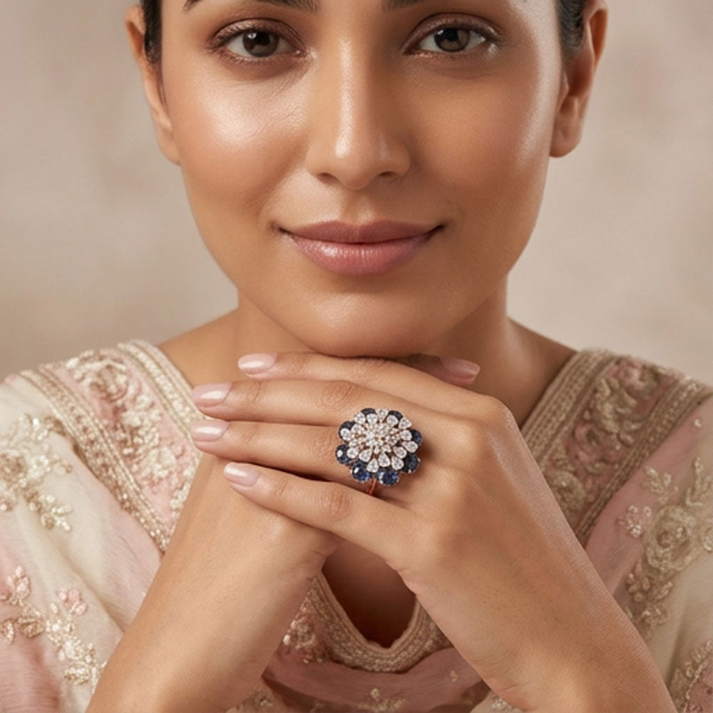 18K Rose Gold Diamond Ring - 1.59ct VS-SI-GH with Colour Stones