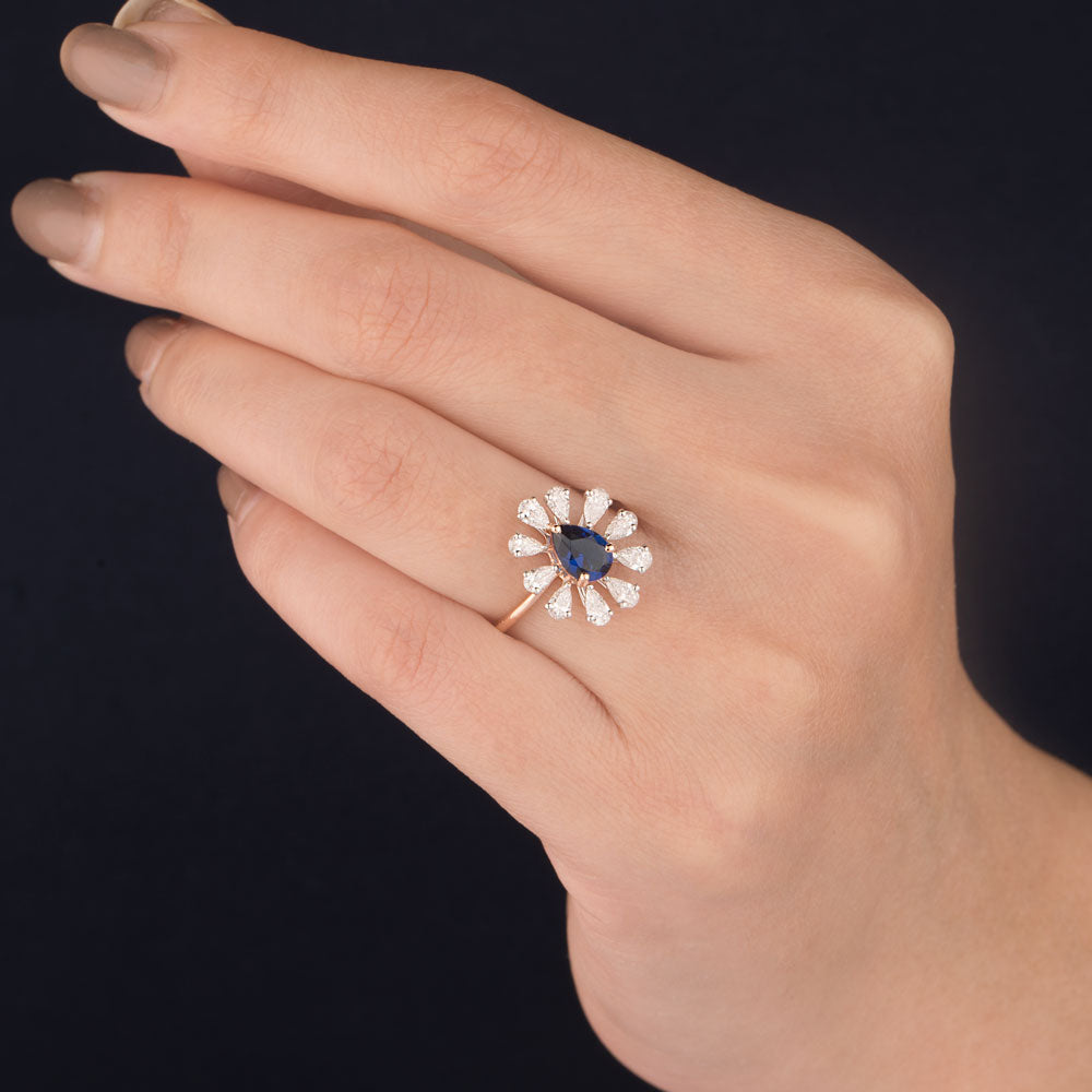 18K Rose Gold Diamond Ring - 0.735ct VVS-EF with Colour Stones