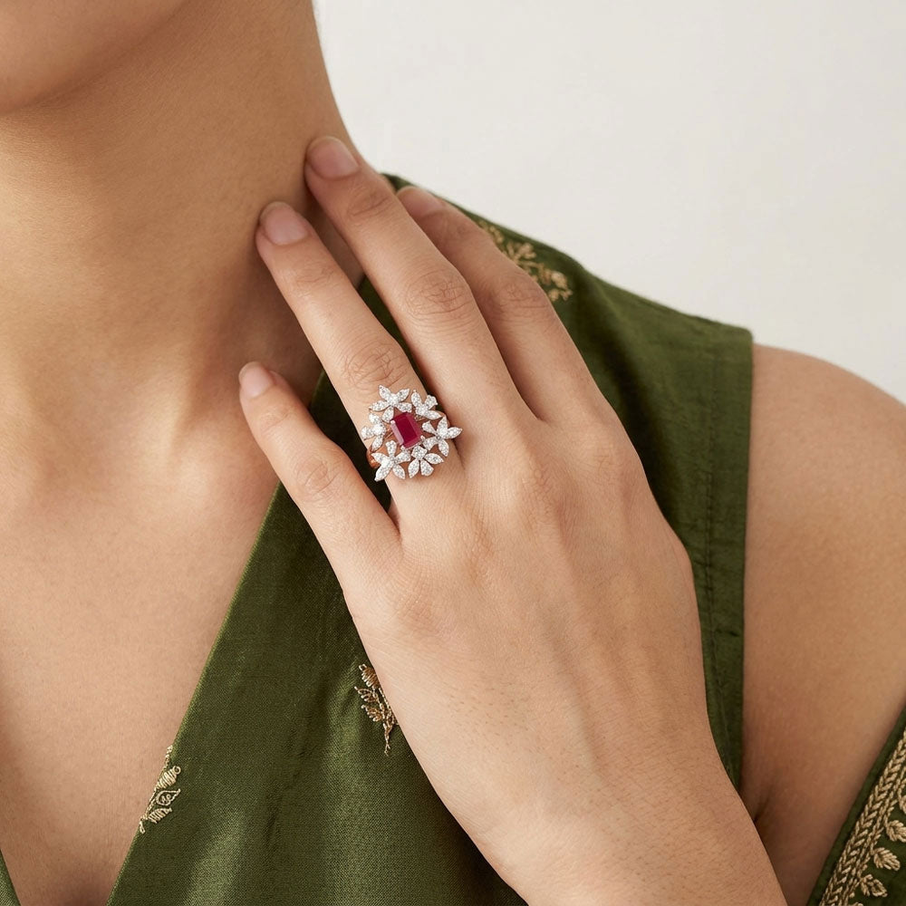 18K Rose Gold Diamond Ring - 2.116ct VVS-VS-HI with Colour Stones