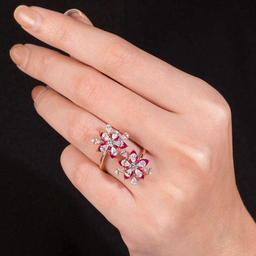 18K Rose Gold Diamond Ring - 1.518ct VVS-VS-EF with Colour Stones