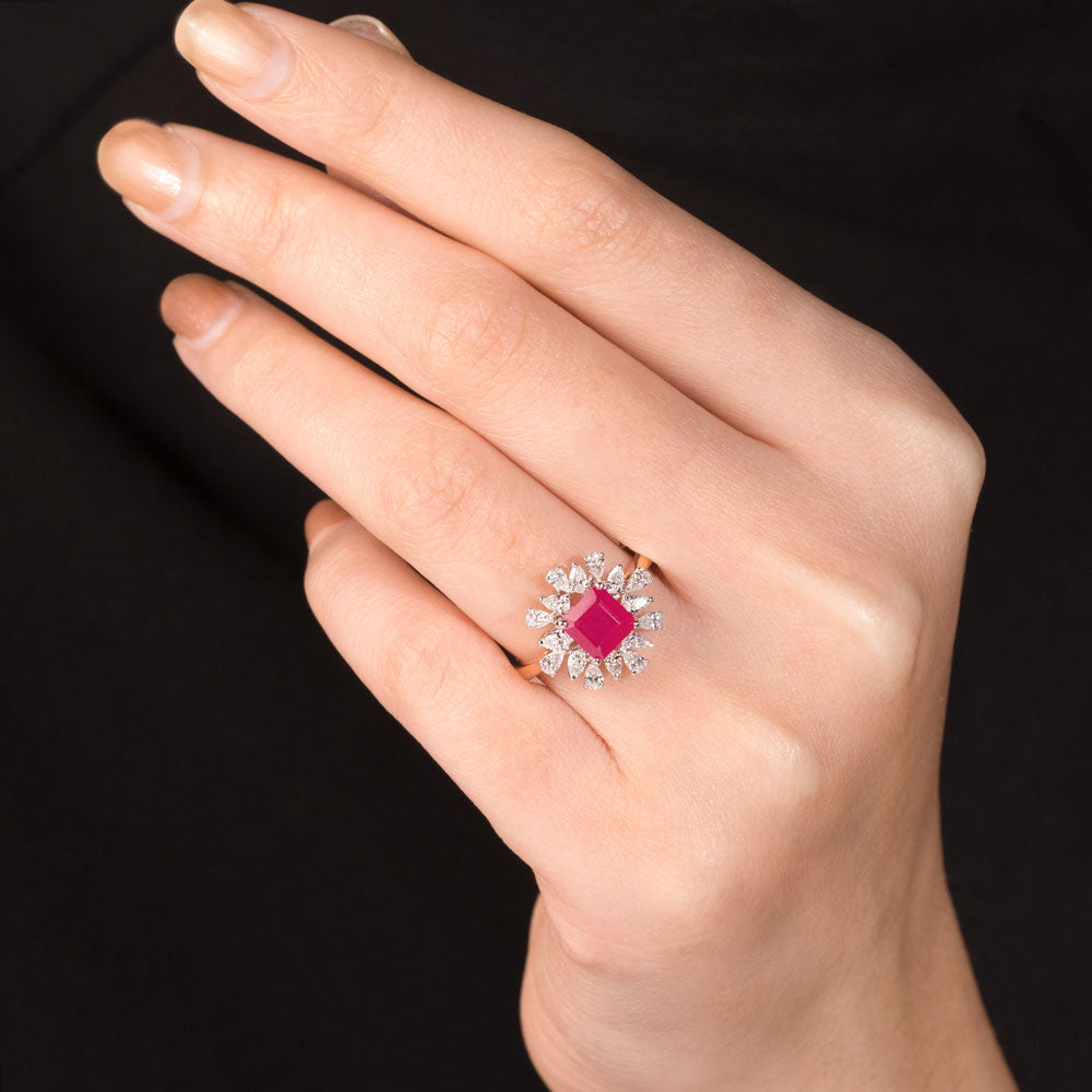 18K Rose Gold Diamond Ring - 0.62ct VVS-VS-EF with Colour Stones