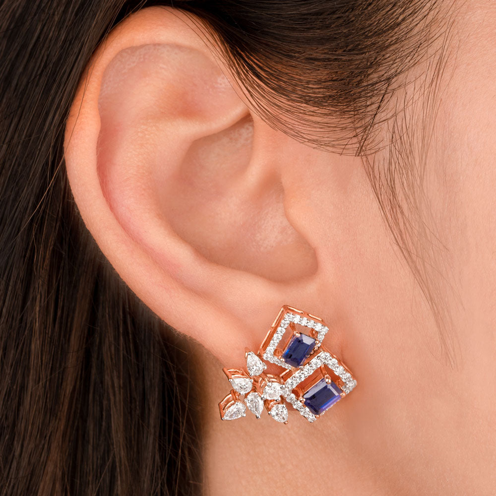 18K Rose Gold Diamond Earrings - 1.458ct VVS-VS-EF with Colour Stones