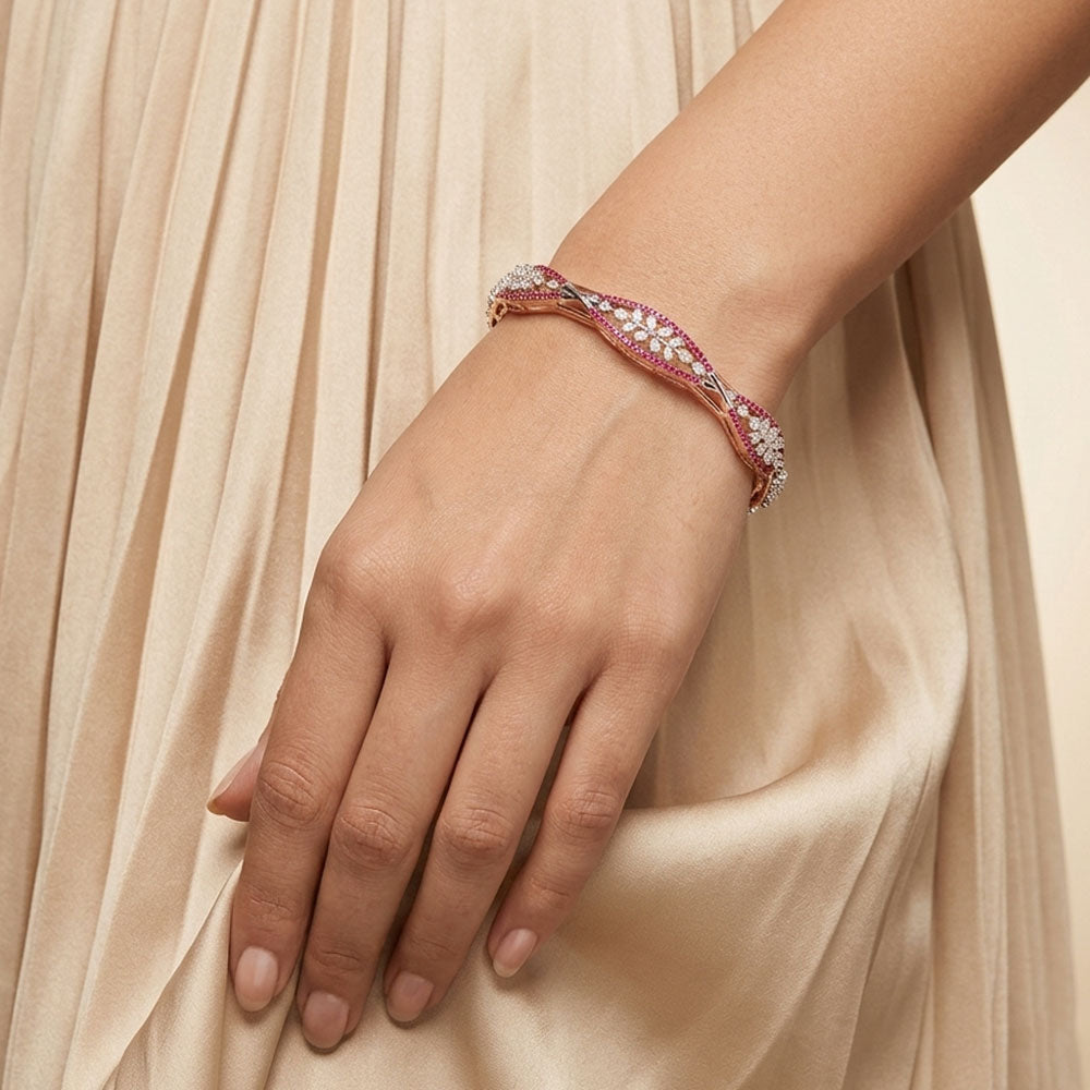 18K Rose Gold Diamond Bangle - 1.88ct VVS-EF with Colour Stones