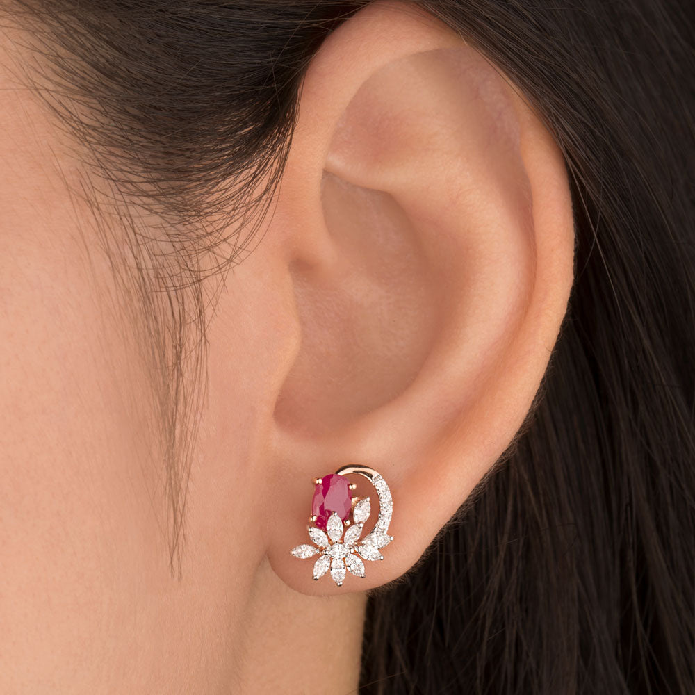 18K Rose Gold Diamond Earrings - 0.6ct VVS-EF with Colour Stones