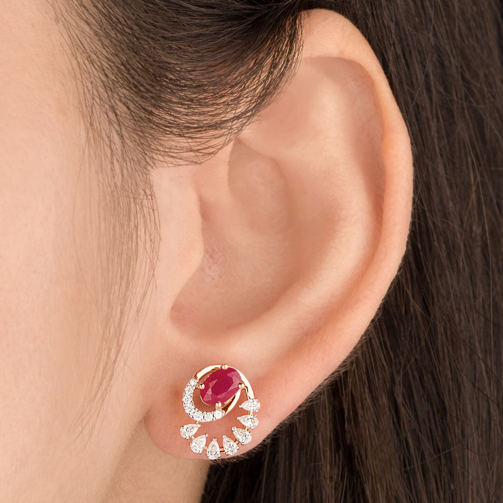 18K Rose Gold Diamond Earrings - 0.47ct VVS-EF with Colour Stones