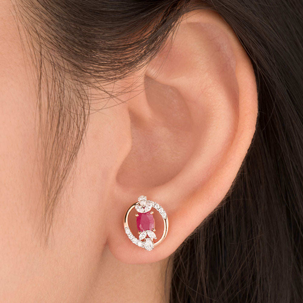18K Rose Gold Diamond Earrings - 0.43ct VVS-EF with Colour Stones
