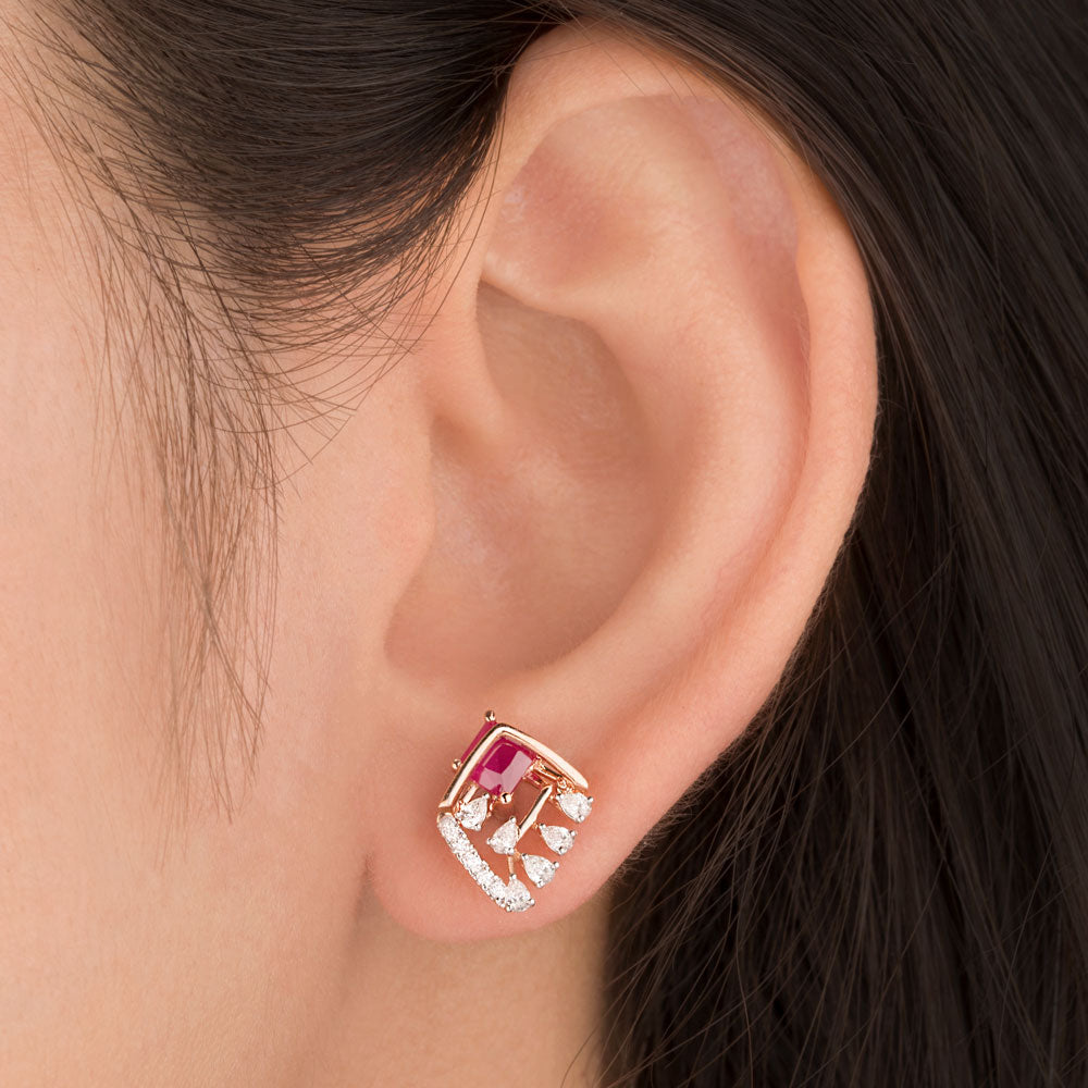 18K Rose Gold Diamond Earrings - 0.31ct VVS-EF with Colour Stones