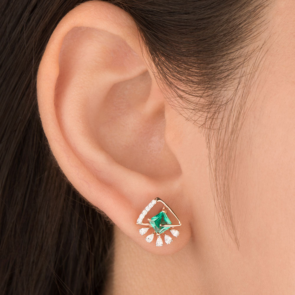 18K Rose Gold Diamond Earrings - 0.28ct VVS-EF with Colour Stones