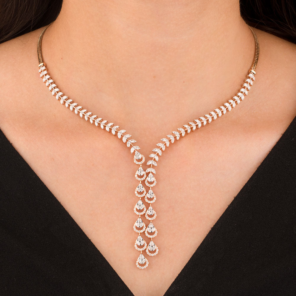 18K Rose Gold Diamond Necklace - 4.99ct VVS-EF