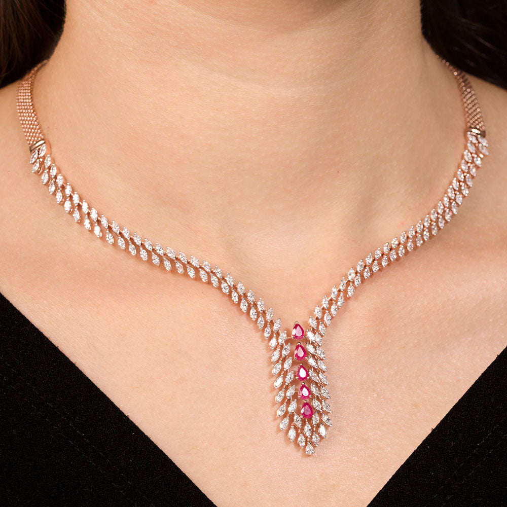 18K Rose Gold Diamond Necklace - 5.03ct VVS-EF with Colour Stones