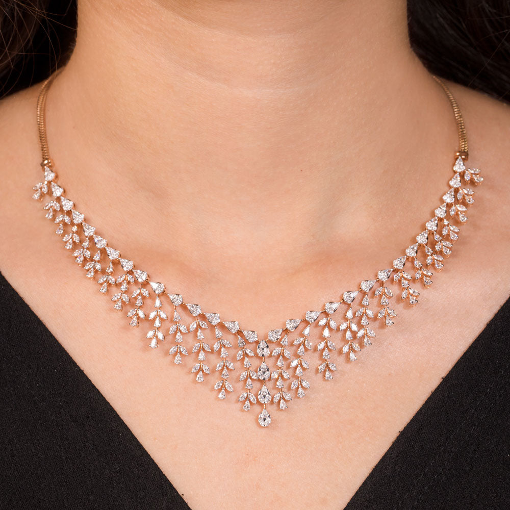 18K Rose Gold Diamond Necklace - 8.14ct VVS-EF