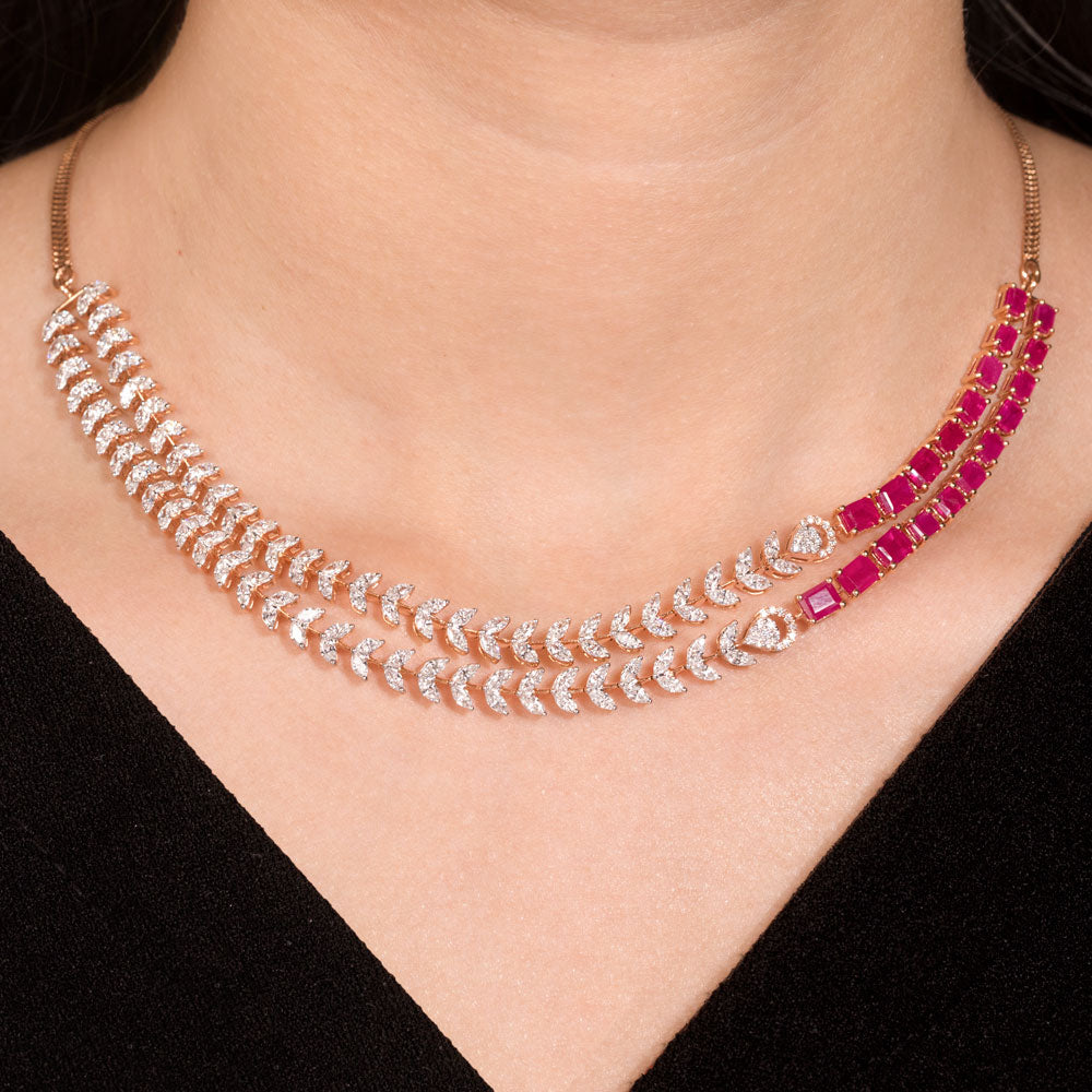 18K Rose Gold Diamond Necklace - 5.29ct VVS-EF with Colour Stones