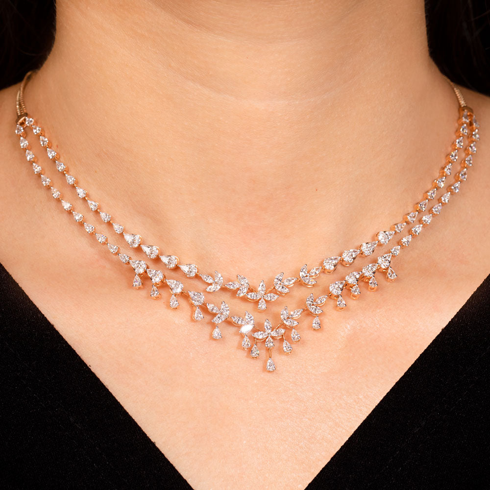 18K Rose Gold Diamond Necklace - 5.72ct VVS-EF