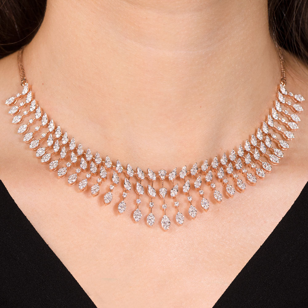 18K Rose Gold Diamond Necklace - 6.25ct VVS-EF