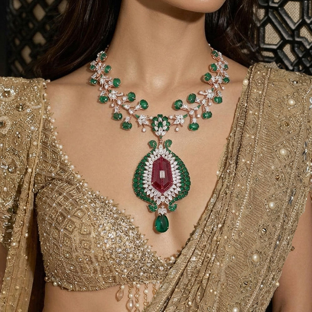 14K Rose Gold Diamond Necklace - 29.614ct VS-SI-IJ with Colour Stones