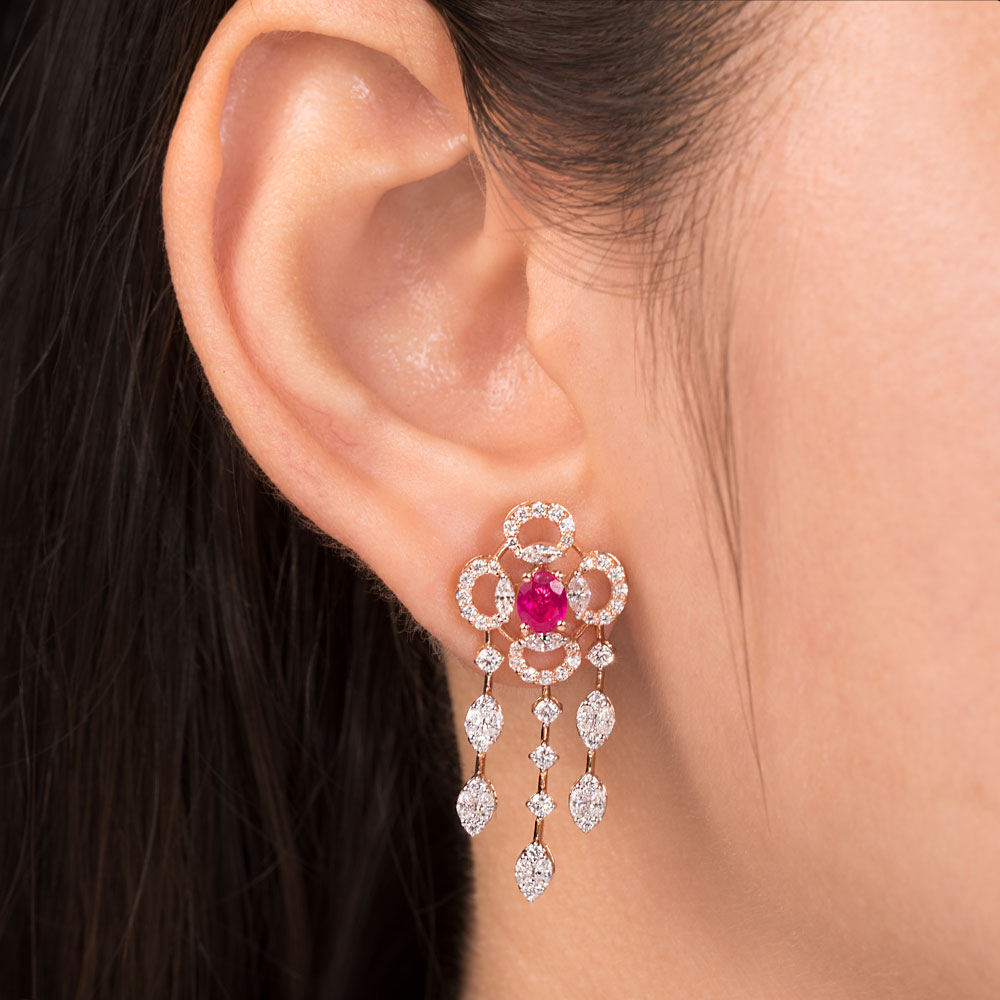 18K Rose Gold Diamond Jewellery - 1.53ct VVS-EF with Colour Stones