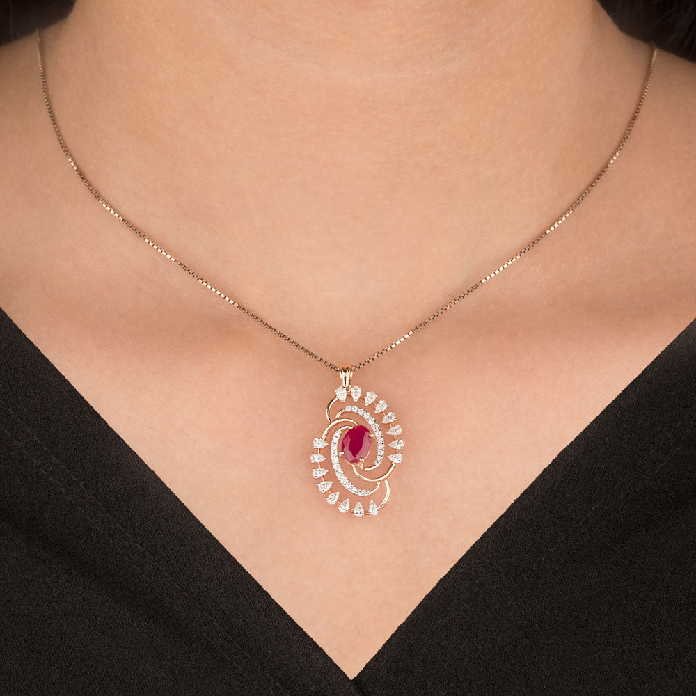 18K Rose Gold Diamond Pendant - 0.5ct VVS-EF with Colour Stones