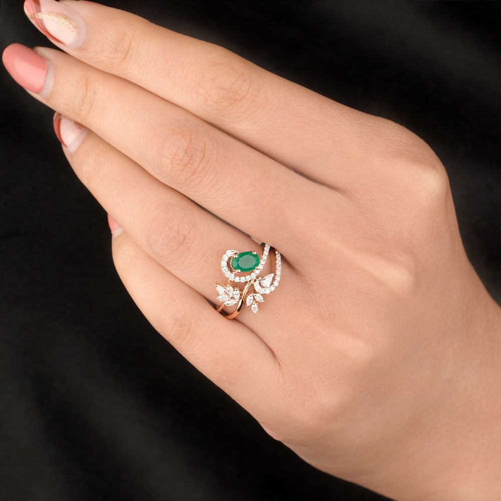 18K Rose Gold Diamond Ring - 0.41ct VVS-VS-EF with Colour Stones
