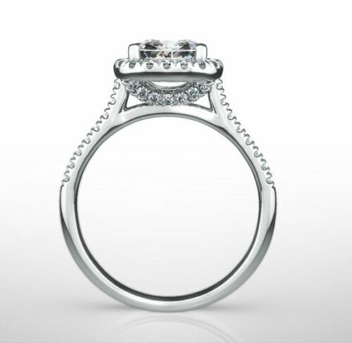 2.30 Ct Halo Cushion Cut Simulated Diamond 14K White Gold Finish Anniversary Ring On 925 Sterling Silver