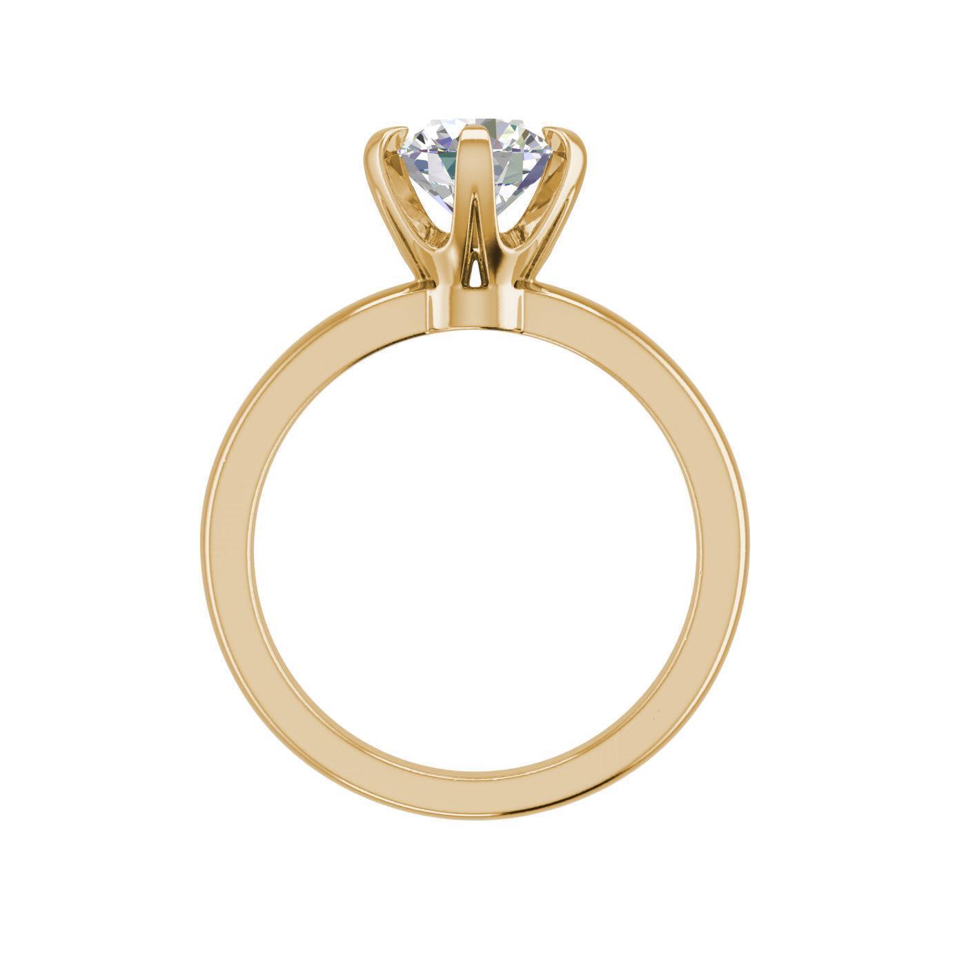 2 Ct Round Cut Diamond Engagement Solitaire Ring Yellow Gold Finish On 925 Sterling Silver