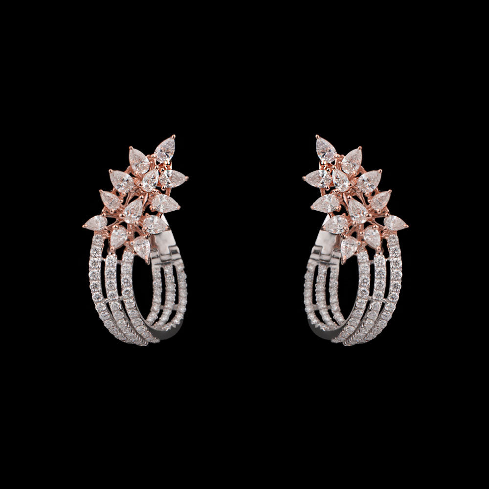 18K Two Tone Gold Diamond Earrings - 2.09ct VS-FG