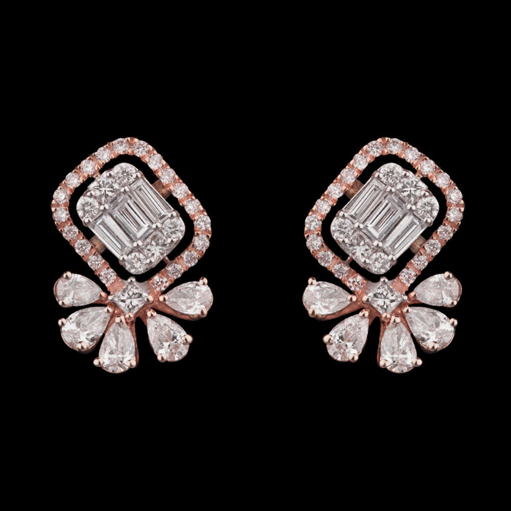 18K Two Tone Gold Diamond Earrings - 0.9ct VS-SI-FG
