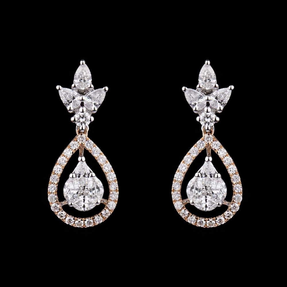 18K Two Tone Gold Diamond Earrings - 1.05ct VS-SI-FG