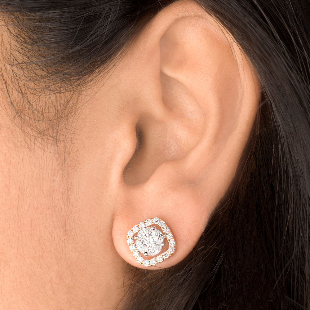 18K Two Tone Gold Diamond Earrings - 1.33ct VS-SI-FG