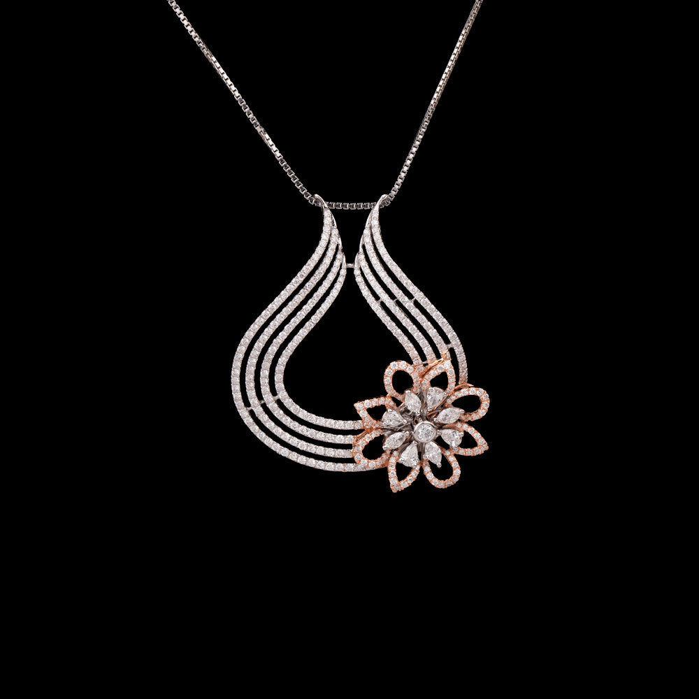 18K Two Tone Gold Diamond Pendant - 2ct VS-FG