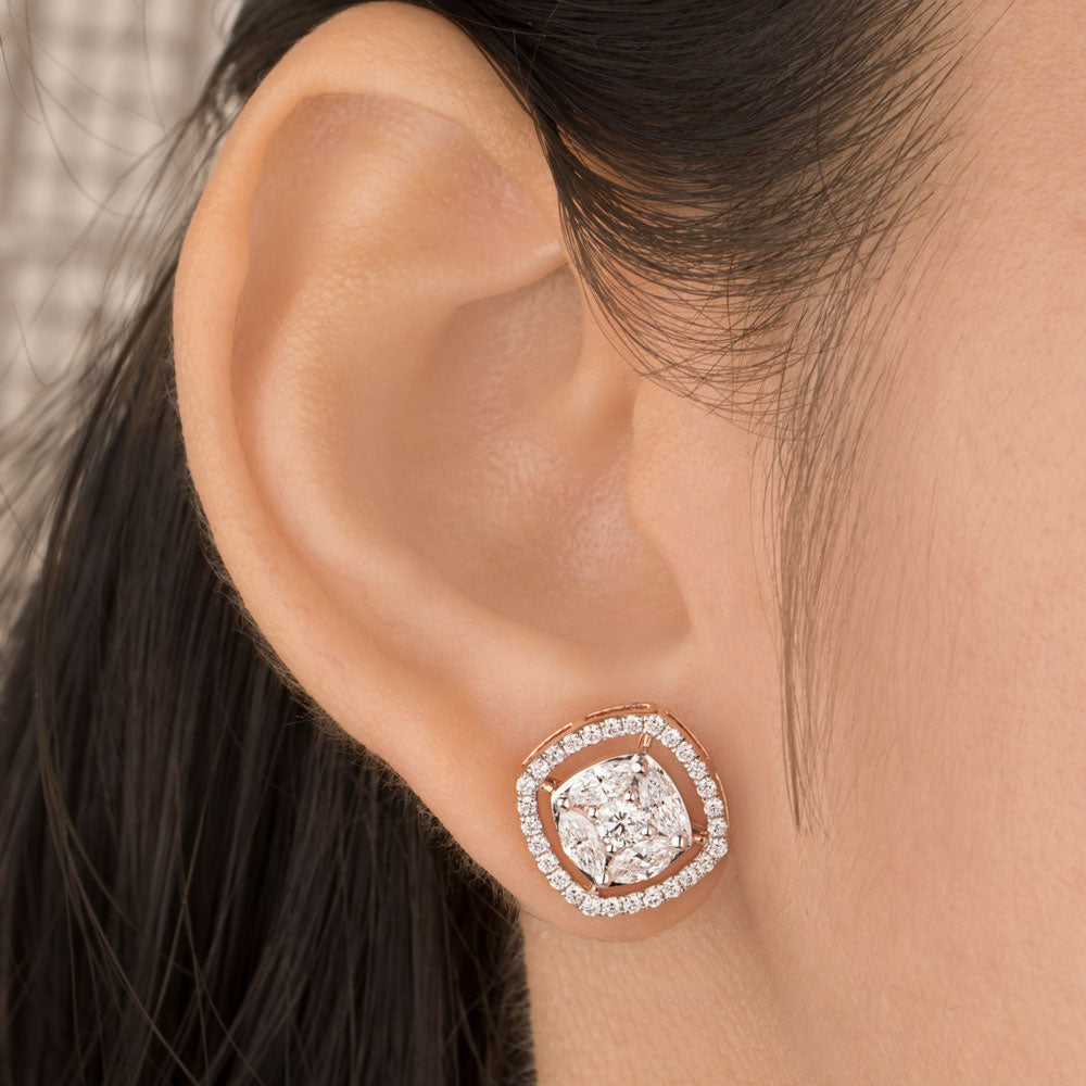 18K Two Tone Gold Diamond Earrings - 1.597ct VS-GH