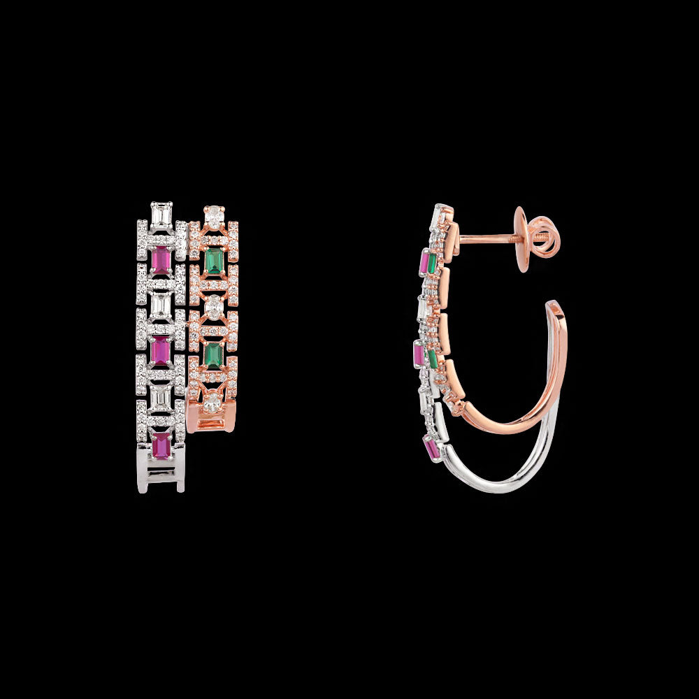 18K White Gold Diamond Earrings - 1.792ct VS-SI-HI with Colour Stones