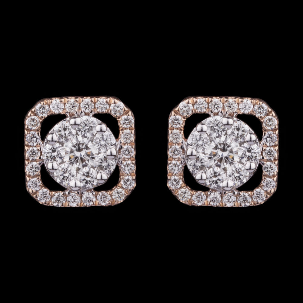 14K Two Tone Gold Diamond Earrings - 0.98ct SI-HIJ