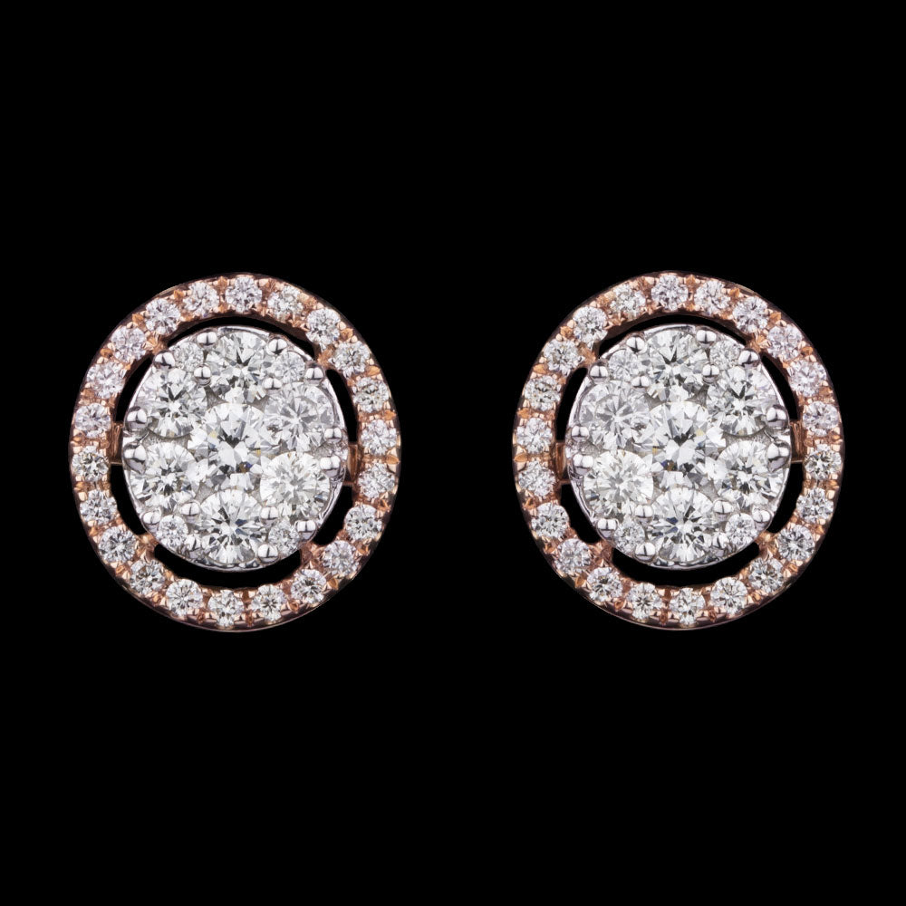 14K Two Tone Gold Diamond Earrings - 0.96ct SI-HIJ