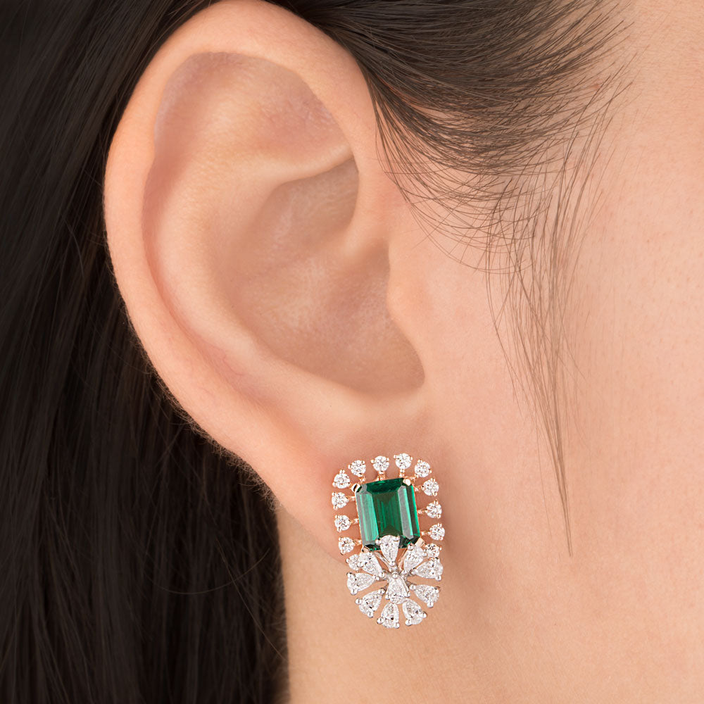 18K Two Tone Gold Diamond Earrings - 1.204ct VVS-EF with Colour Stones