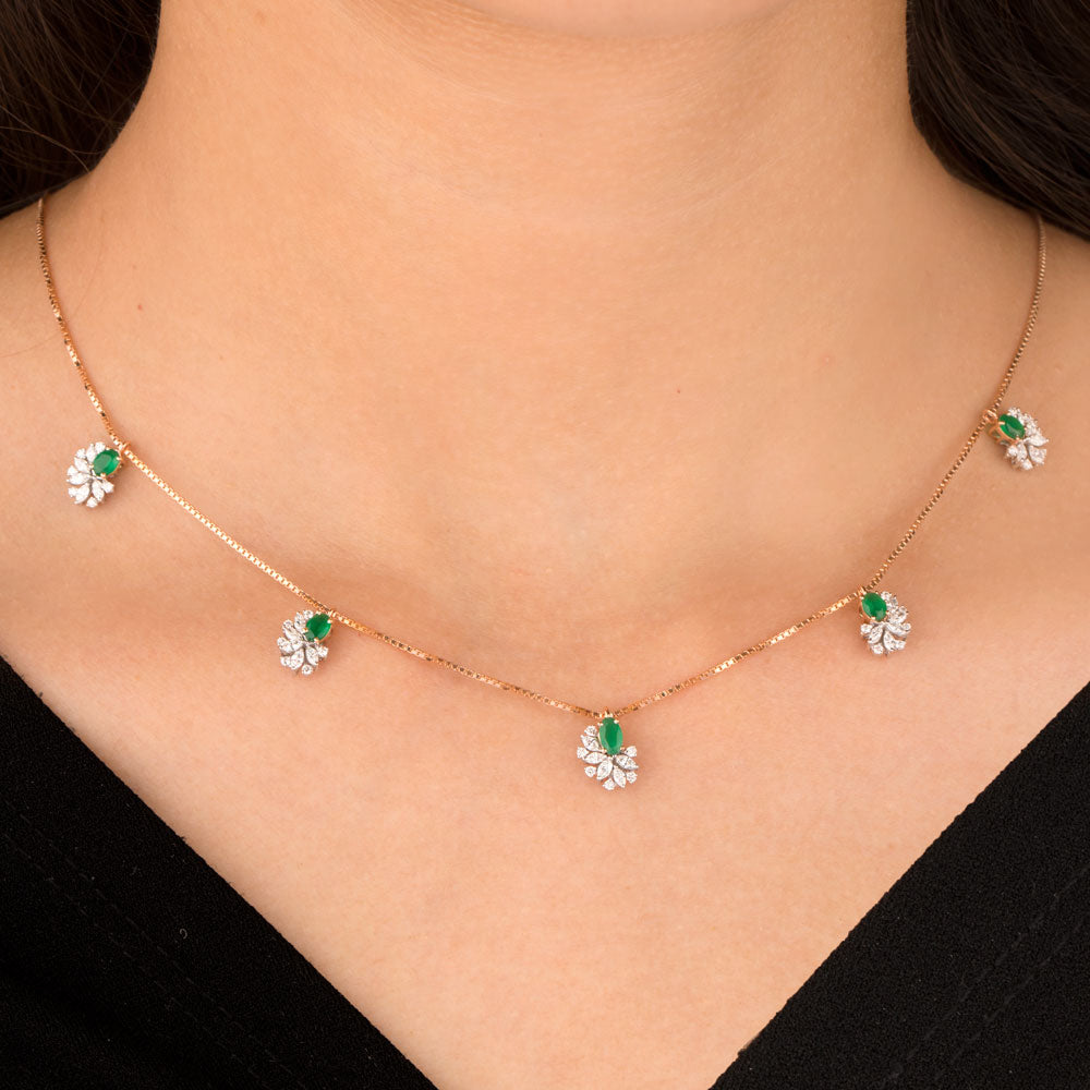 18K Two Tone Gold Diamond Necklace - 0.779ct VVS-EF with Colour Stones
