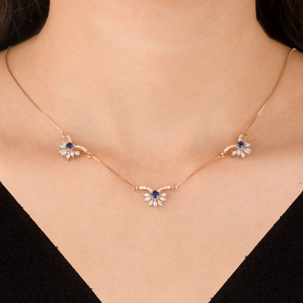 18K Two Tone Gold Diamond Necklace - 0.751ct VVS-EF with Colour Stones